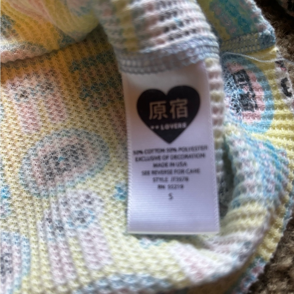 Harajuku Lovers Long Sleeve Knit Top in Yellow, Blue, Pink - Picture 2 of 3